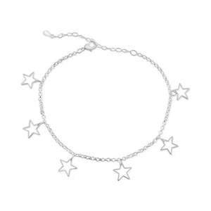 14K White Gold Plated Star Charm Bracelet 7.5 + 2 Inch Extension Womens Bracelet - Picture 1 of 4