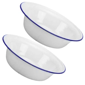 2pcs Retro Enamel Basin Enamel Mixing Bowl Kitchen Soup Serving Bowl Salad - Picture 1 of 12