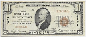 1929 First National Bank of Mount Vernon, NY T1 $10 Very Fine - Picture 1 of 2