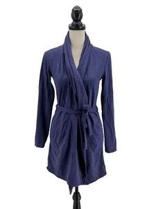 Garnet Hill Womens Robe Blue Small Knit Cotton Modal Shawl Collar Thigh Length - Picture 1 of 5
