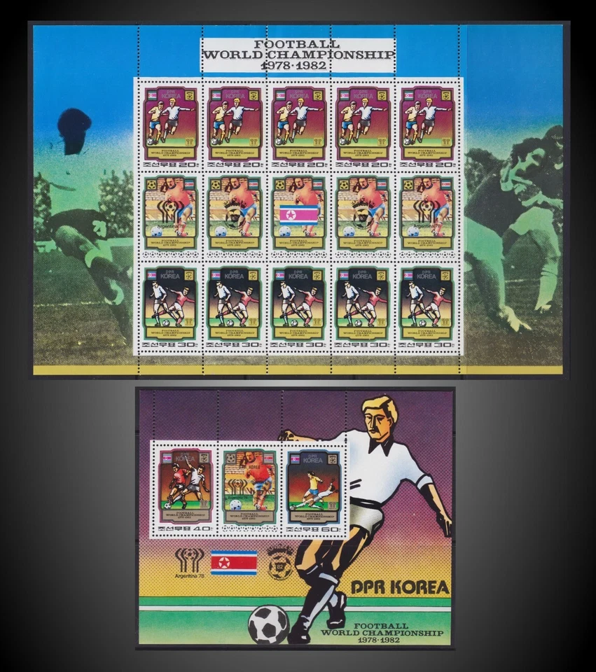 WORLD CUP SOCCER CHAMPIONSHIP 1978,1982 -FIFA FOOTBALL ARGENTINA SPAIN SS+SHEET - Image 1 of 1