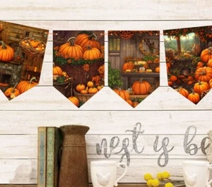Autumn Harvest Pumpkins Original Artwork Party Decoration Thanksgiving Bunting - Foto 1 di 4