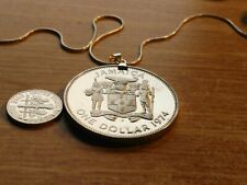1974 Jamaican Crocodile Coat of Arms Pendant  28" 14k White Gold Filled Necklace