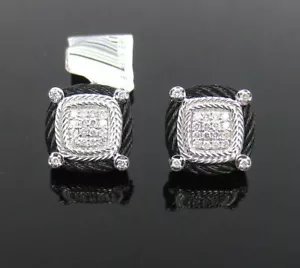 Nuevos pendientes de tachuelas de diamantes de oro blanco y acero inoxidable ALOR NOIR 18K - Imagen 1 de 1