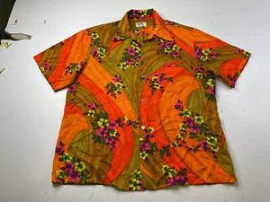 Vintage Waikiki Wear by Mildred’s of Hawaii Psychedelic Neon Camp Shirt Mens XL - Picture 1 of 5
