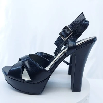 NIB 9.5 M Black Leather Chinese Laundry Platform 5" Heels - Needs New Heel Caps - Image 1 of 4
