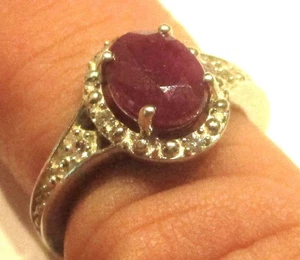 STERLING SILVER GOLD PLATED RUBY AND CRYSTAL CLUSTER RING REAL STONE SIZE J 1/2 - Picture 1 of 2
