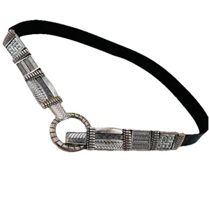 Chico's Women's Large Waist Belt Blk Leather & Metal Embellishments 39" Boho - Picture 1 of 12