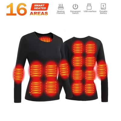 Ensemble sous vêtement chauffant hiver neuf femme homme USB sport sous vêtement thermique - Photo 1/4