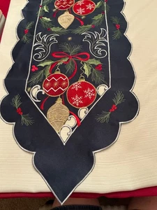 Christmas Table Runner Holiday Ornaments 53” Colorful Festive - Picture 1 of 5