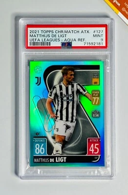 Topps Chrome PSA 9 Matthijs de Ligt #127 UEFA Aqua Refractor Match Attax /150 - Image 1 of 3