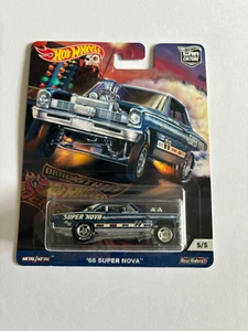 HOT WHEELS 66 Super Chevy Nova Car Culture Drag Strip 5/5 blue real riders - Picture 1 of 1