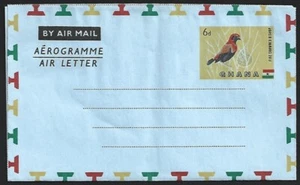 Ghana 1959 6d Black-winged red bishop bird aerogramme (wmk L) unused. HG #FG5 - Picture 1 of 2