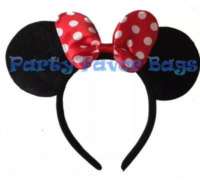 Minnie Mouse Ears Headband Polka Dot Red Bow Adult Kid Halloween Costume Party