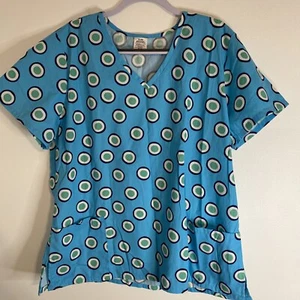 Blusa Médica Turquesa Uniforme Blanco Verde Patrón Círculo Cuello en V XL - Imagen 1 de 9