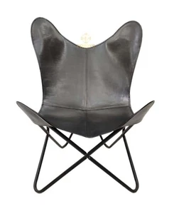 Mariposa Silla - Hecho a Mano Hierro Marco con Apertura Chair-Black Cuero PL2.28 - Imagen 1 de 6