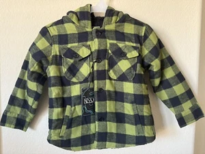 RND Green Black Buffalo Plaid Sherpa Lined Button Up Boys Hoodie Jacket Size 5 - Picture 1 of 5