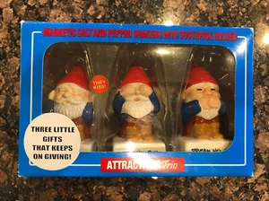 NEW Attractives Trio Magnetic Garden Gnome Salt Pepper shakers~Toothpick Holder - Picture 1 of 8