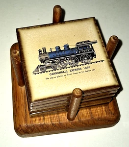 VTG Drink Coasters Train Engine MCM Ceramic Tile Coasters - Picture 1 of 5