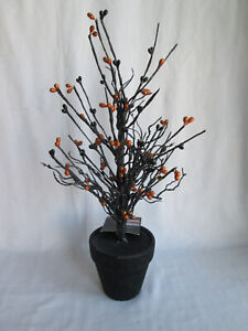 16" Black Twig  Halloween Tree with Black and Metallic Orange Berries, New