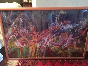 QUADRO ETNICO INDONESIANO BATIK BALI (UBUD) ANNI 90 SOGGETTO ASTRATTO - Foto 1 di 3