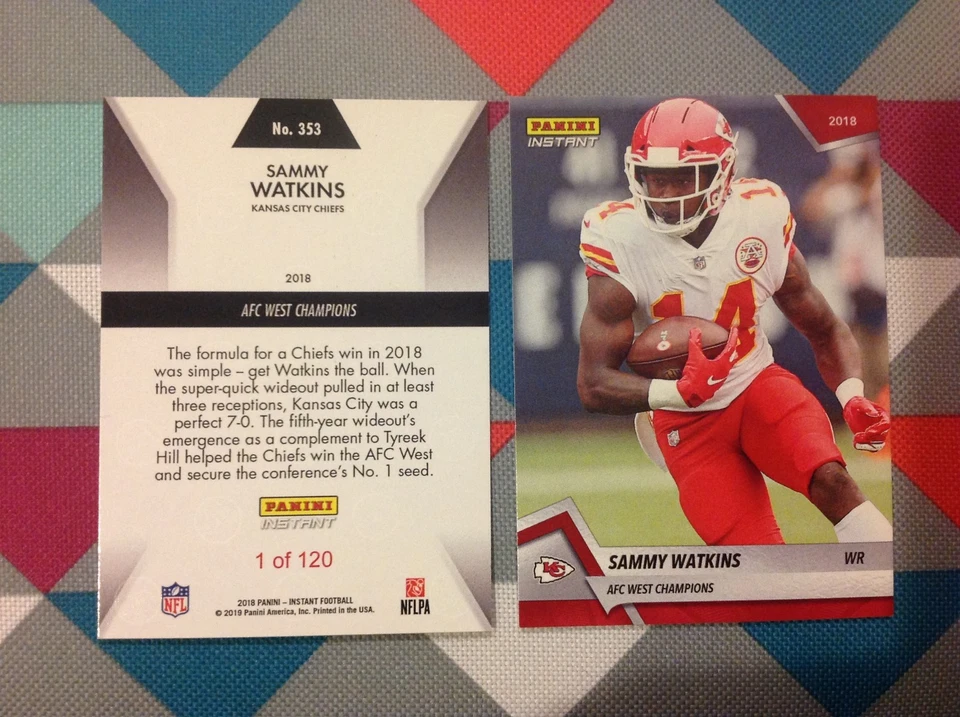 Sammy Watkins WR #353 Chiefs Red Playoffs 2018 Panini Instant AFC WEST CHAMPS - Image 1 of 1