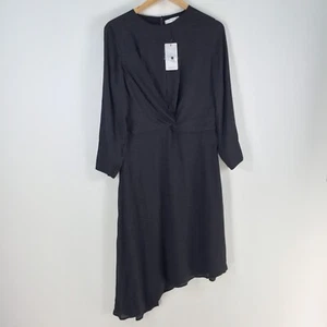 NEW Mango womens dress size US 8 aus 12 fit flare black asymmetric midi 095535 - Picture 1 of 10
