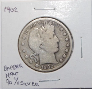 1902, Barber 1/2 Dollar USA 0.900 Silver Low Mint 4.9MM Minted Value Coin-a1 - Picture 1 of 7