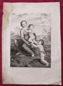 Lithographie XIX siècle:D'après Raphaël La vierge à l'enfant et St Jean Baptiste - Picture 1 of 2