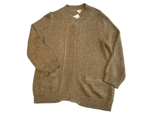 NEU DAMENGRÖSSE LARGE GOLD GLÄNZEND J. CREW Strickjacke vorne offen Langarm Pullover - Bild 1 von 8