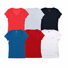 T-shirt femme Tommy Hilfiger à col en V solide décontracté à manches courtes neuf avec étiquettes