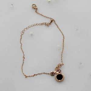 Rose Gold Plated Black Round Roman Number Anklet Adjustable Hypoallergenic - Picture 1 of 5