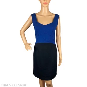DKNY Prussian Blue Black V Neck Sleeveless Sheath Evening Zip Up Dress Size 2 - Picture 1 of 6