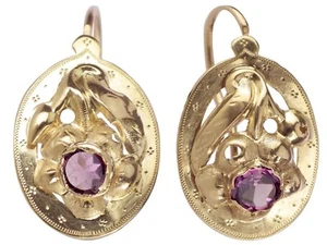 Historismus 585 Gelb Gold Amethyst Damen Ohrringe! - Bild 1 von 5