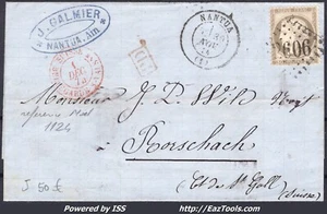 FRANCE N° 56 SUR LETTRE POUR LA SUISSE GC 2606 NANTUA + CAD DU 30/11/1874 - Picture 1 of 2