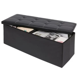 Cassapanca Pouf Contenitore Pieghevole Panca Sgabello Poggiapiedi Eco Pelle Nero - Foto 1 di 5