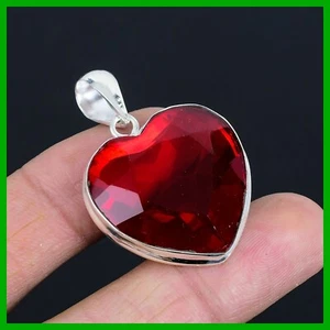 Mothers day Sale Mozambique Garnet Stone Heart Pendant Jewelry Sterling Silver - Picture 1 of 6