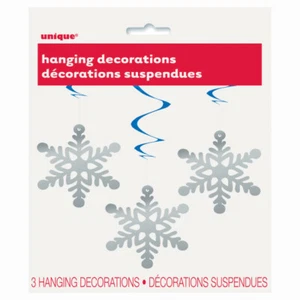 3 Snowflakes Swirls Christmas Hanging Decorations Xmas Frozen Party 26" Festive - Picture 1 of 2