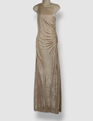Calvin Klein Women's Gold Metallic Asymmetrical One Shoulder Dress Sz 10 - Image 1 of 4