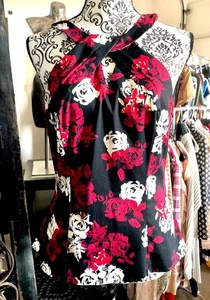 Casa Blanca Mercado Negro Rosas Rojas/Blancas sobre Negro ~ Vestido Poliéster Halter Top ~ 6 - Imagen 1 de 7