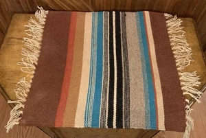 Ortega’s Weaving Shop Chimayo NM Hand Woven Wool gray turquoise brown orange vtg - Picture 1 of 8