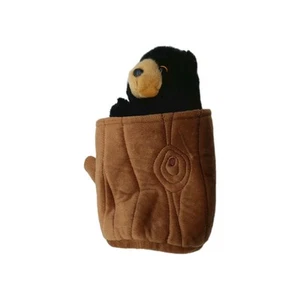 Aurora Hand Puppet Black Bear in Tree Stump Log Plush Stuffed Animal - Picture 1 of 8