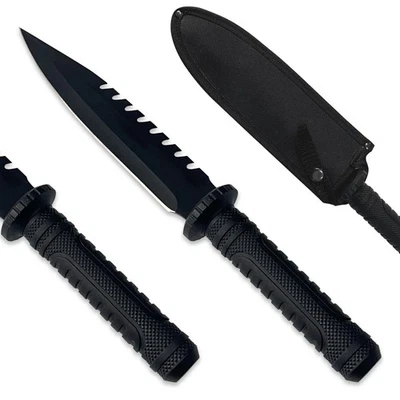 Cuchillo de caza de hoja fija de 15 pulgadas, mango de goma con funda de nylon, afilado Foto 1 de 4