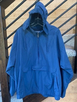 Docker's Men Sz L Navy Blue Hooded Vented Lined Windbreaker 1/4 Nylon zip Jacket - Image 1 of 4
