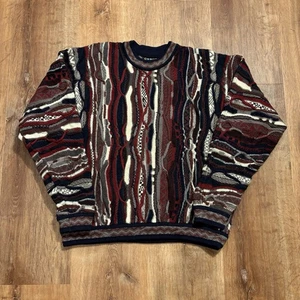 Vintage COOGI Australia Wool Sweater Mens Large 90s Chunky 3D Knit Red Crewneck - Picture 1 of 5