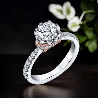 Engagement Ring 0.50 Ct Diamond Round Cut Setting 14k Multi Tone Gold Semi Mount - Image 1 of 4