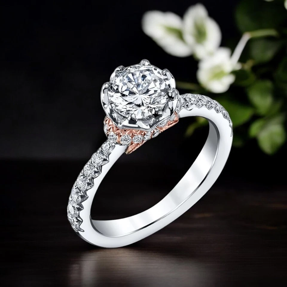 Engagement Ring 0.50 Ct Diamond Round Cut Setting 14k Multi Tone Gold Semi Mount - Image 1 of 4