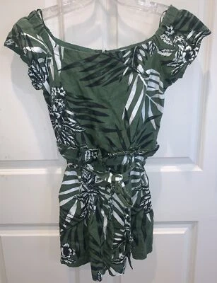 Guess Romper Sz 2 Off-Shoulder Short Green Tropical Print - Image 1 of 4