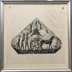 Expressionist Holzschnitt Indien 1964 Japanpapier Signiert 55 x 54 cm - Bild 1 von 17