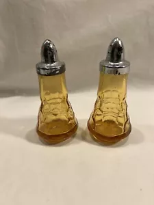 Vintage Amber Georgian Glass Pillar Salt and Pepper Shakers - Picture 1 of 12